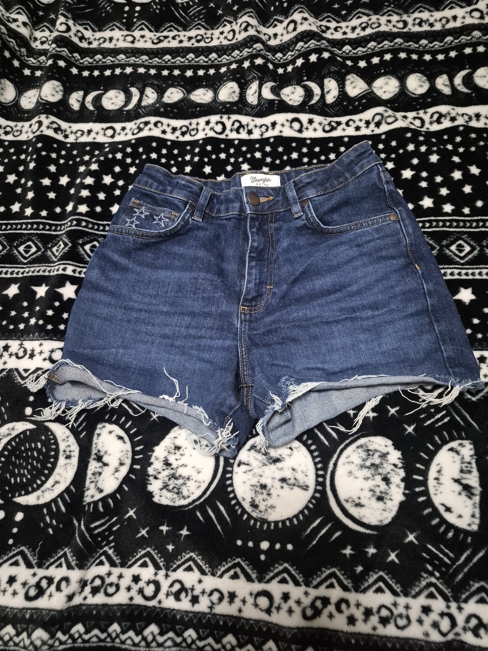 Wrangler Blue Frayed Hem Denim Cutoff Shorts